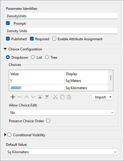 Configuring the DensityUnits parameter